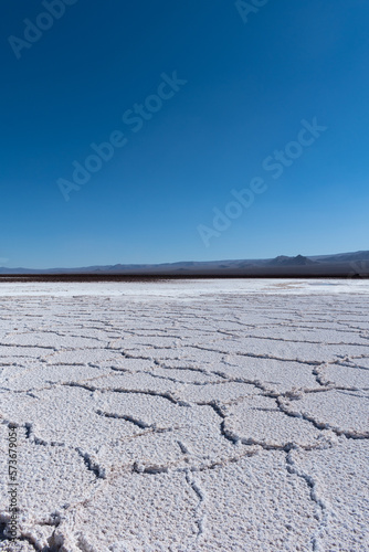 Landscape Of Salt Flats In Atacama Desert, near saline lagoons, San Pedro de Atacama, Chile