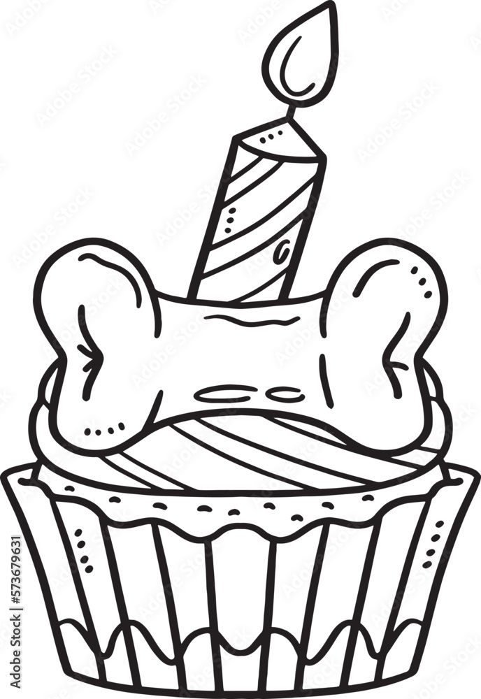 Birthday Cupcake with a candle Isolated Coloring Birthday Cupcake with a candle Isolated Coloring