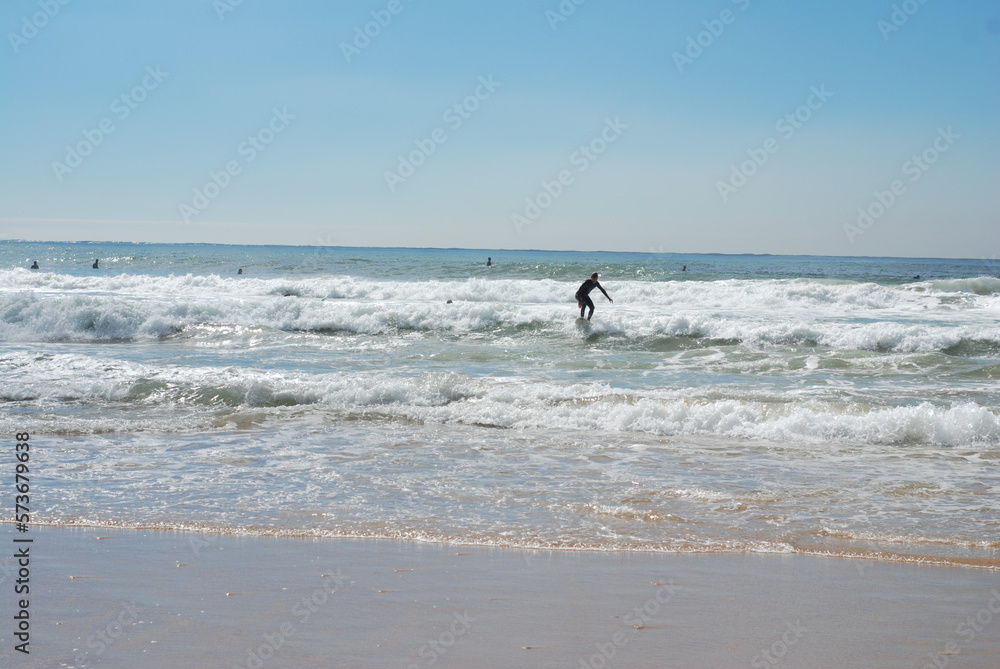 Atlantic. Coast of Portugal. Surf lessons. Lonely surfer. Newbie. Waves. Carcavelos.
