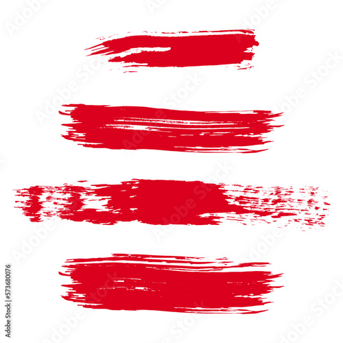 Red brush stroke set. Collection of painted grunge stripes. Ink paint