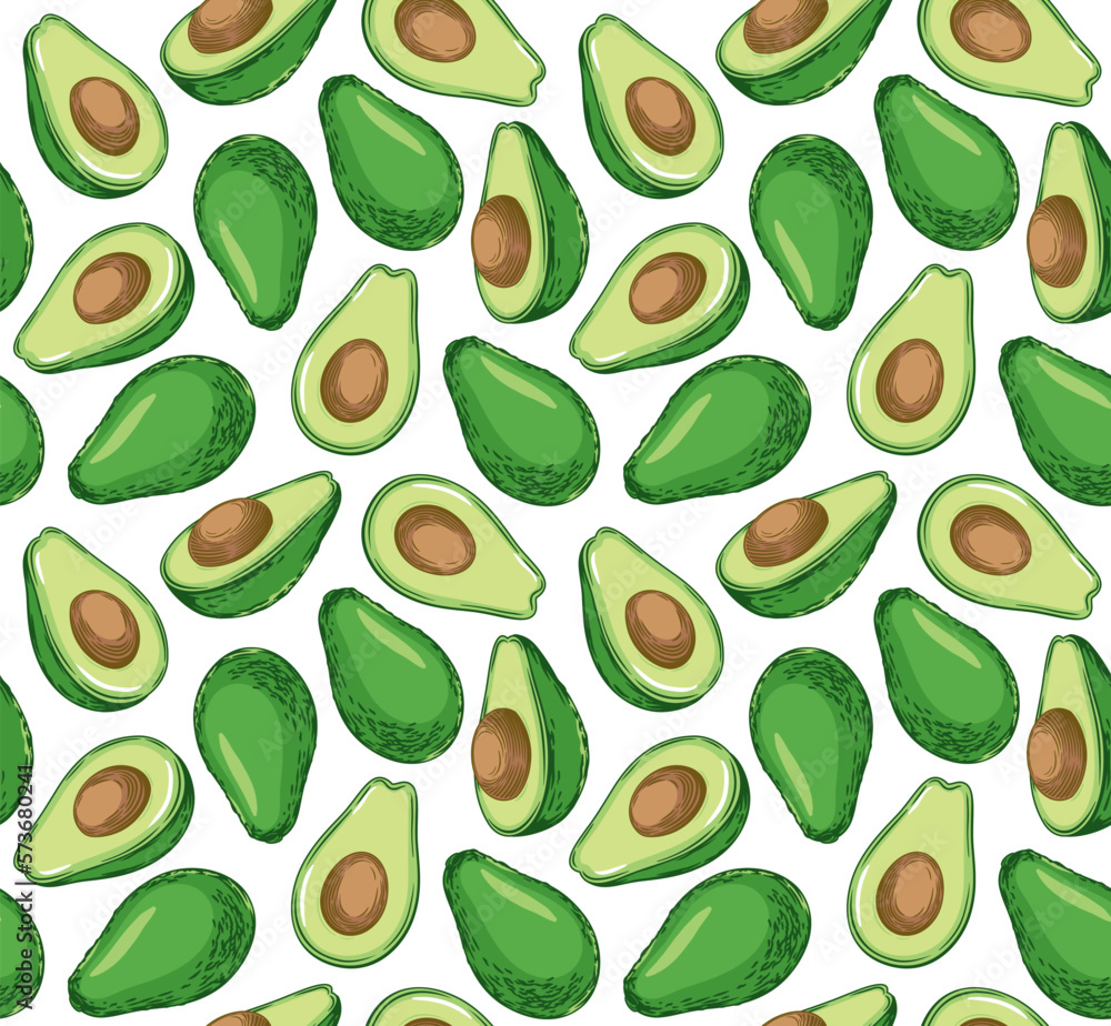 Seamless pattern with avocado. Healthy vegan food. Vector hand drawn illustration for textile, food packaging and cosmetics. Seamless pattern with avocado. Healthy vegan food. Vector hand drawn illustration for textile, food packaging and cosmetics.