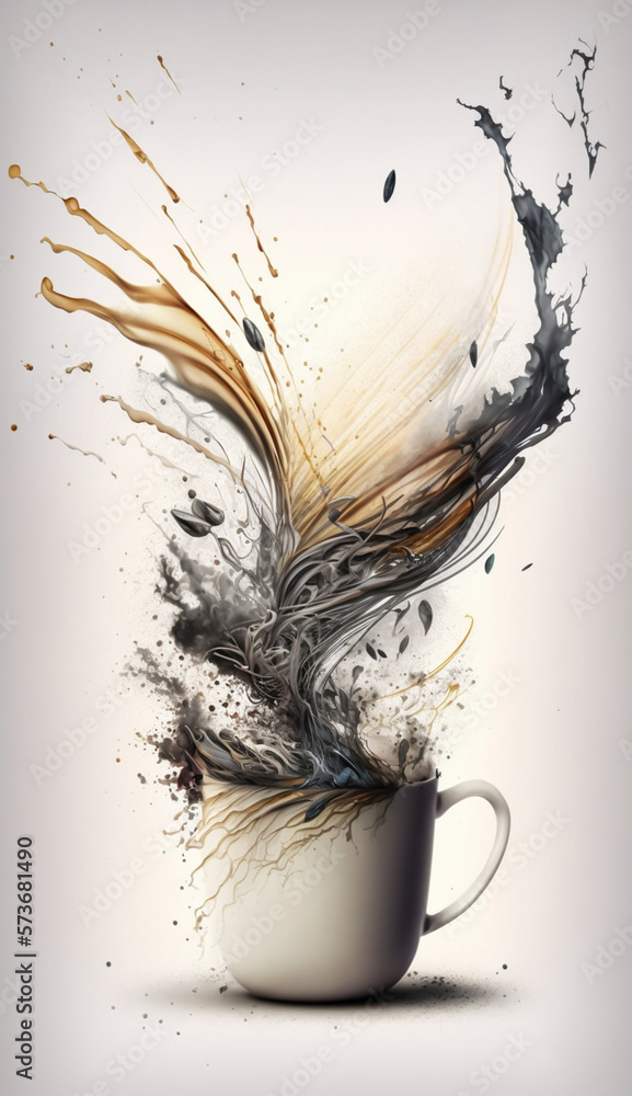 Abstract cup full of expresso coffe, with somke, vertical, in a white background, generative ai Abstract cup full of expresso coffe, with somke, vertical, in a white background, generative ai