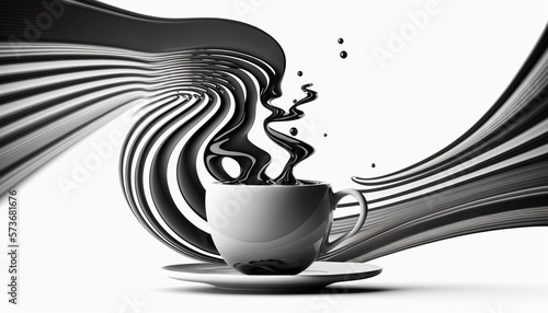 Abstract cup full of expresso coffe with smoke, black and white, in a white background, generative ai