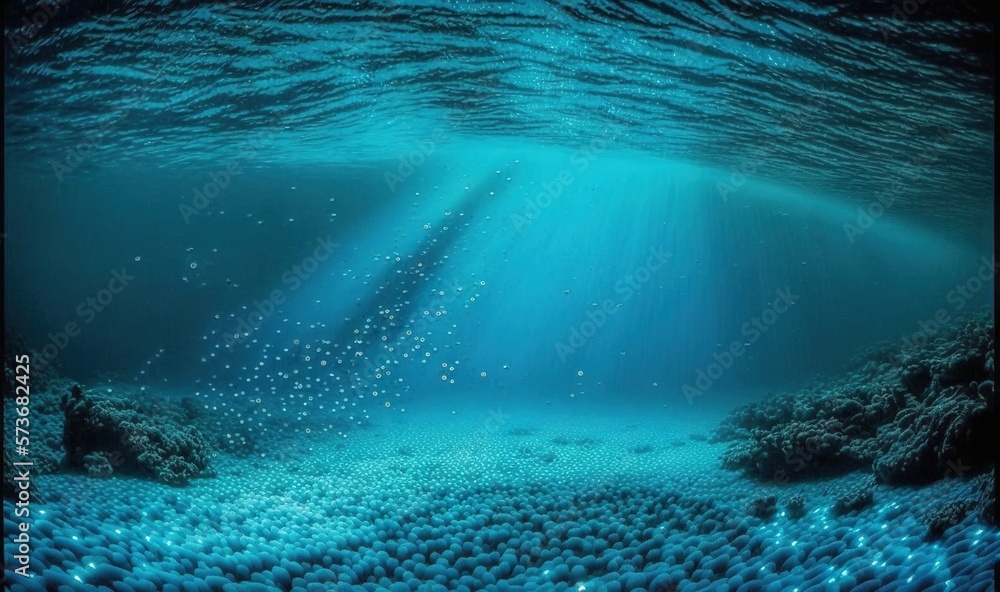 Naklejka premium an underwater view of a blue ocean with a lot of bubbles. generative ai