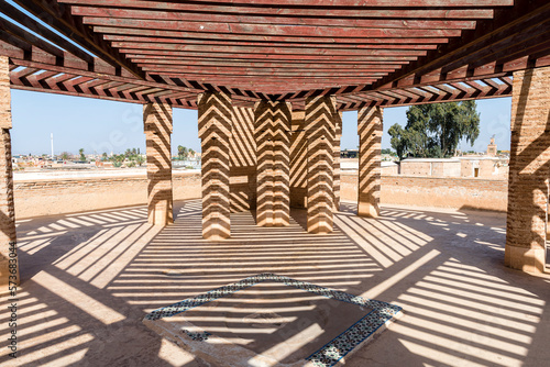 Patterns in brick walls of mood in El Badi Palace, Marrakech, Morocco