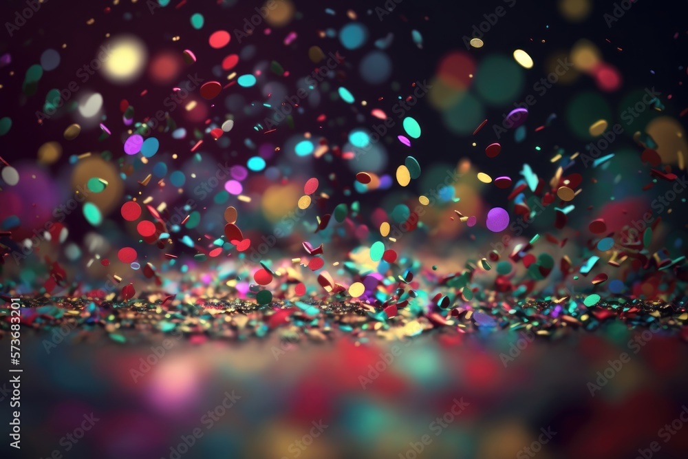 Confetti colorful explosion on blured background. Bright splash design decoration with glitter.