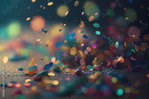 Confetti colorful explosion on blured background. Bright splash design decoration with glitter. Generative ai 