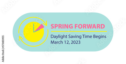 Daylight Saving Time 2023 web banner. Switch time to spring. Spring forward.
