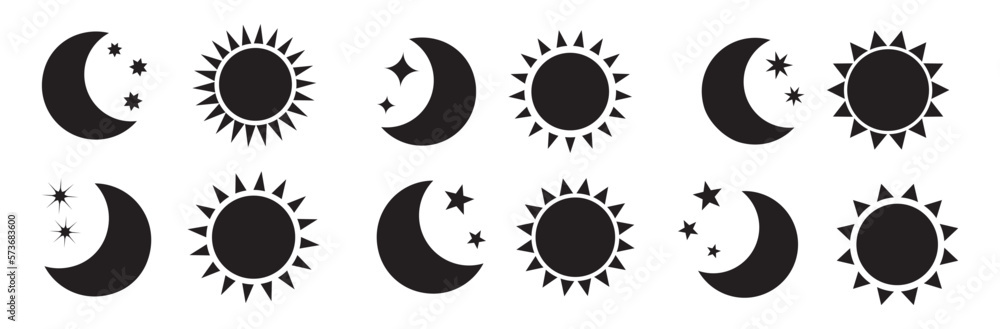 custom made wallpaper toronto digitalNight icon of the moon with stars and sun icon, vector on white background.