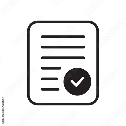 Document with Check mark icon. Compliance document icon in flat style. Approved process vector sign. © Maksim