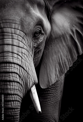Schwarz weiß Portrait von einem Elefant. Perfektes afrikanisches Wandbild - Generative Ai