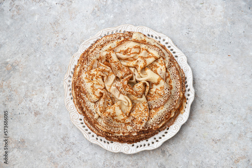 Homemade crepes, tasty food. Traditional pancakes