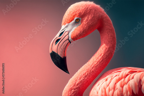 Portrait of one pink flamingo bird closeup.