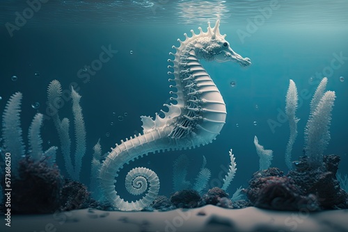 On the ocean floor, a seahorse is neatly lined up. Generative AI