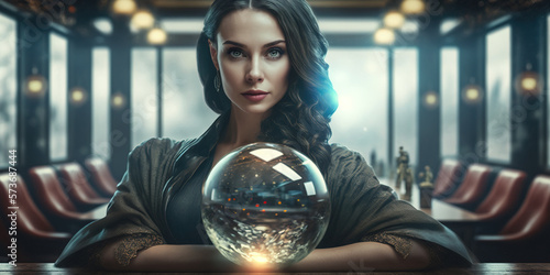 portrait of a woman fortune teller with magic ball. generative AI photo