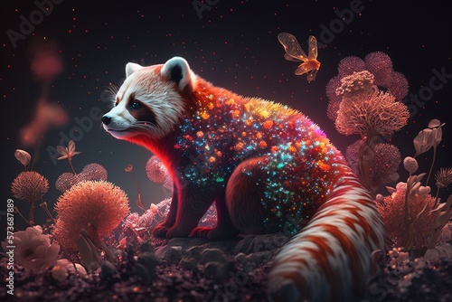 A cute red panda with stars all around