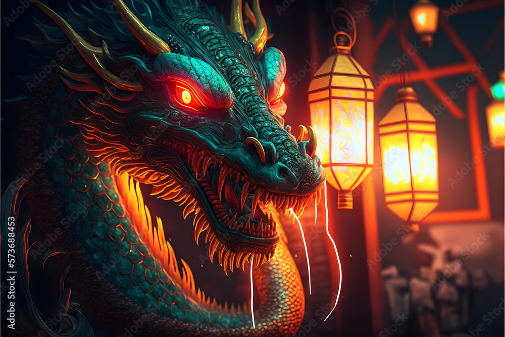 Chinese dragon on black background created with generative AI technology Chinese dragon on black background created with generative AI technology