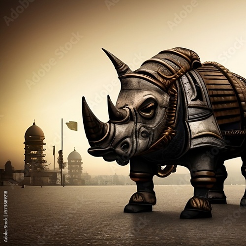 ancient looking rhino  ancient civilization--background