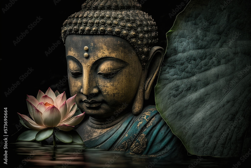 custom made wallpaper toronto digitalSpiritual Buddha statue meditating with lotus flower. Buddhist religion. Zen and enlightenment idea. Ai generated