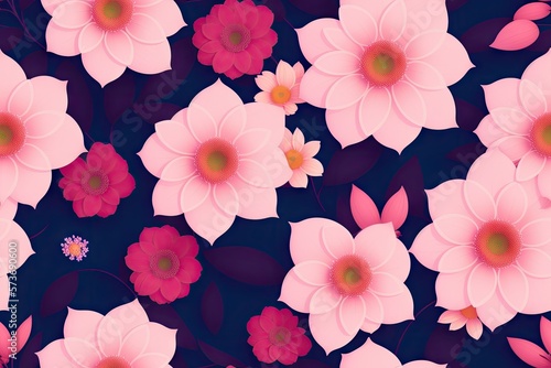 Wallpaper Mural Seamless flowers pattern painting with trendy colors. Print Design, generative ai, perfect for interior, furniture and fashion. Torontodigital.ca