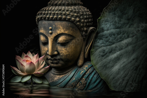 Wallpaper Mural Spiritual Buddha statue meditating with lotus flower. Buddhist religion. Zen and enlightenment idea. Ai generated Torontodigital.ca