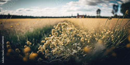 Meadow and field at summer, agricultural cinematic view of nature landscape, nature background, generative ai photo