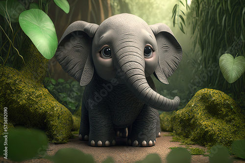 Cute Cartoon Elephant in a Jungle (Created with Generative AI)