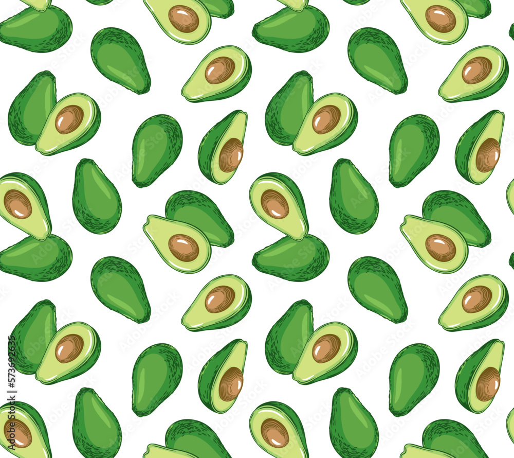 Seamless pattern with avocado. Healthy vegan food. Vector hand drawn illustration for textile, food packaging and cosmetics. Seamless pattern with avocado. Healthy vegan food. Vector hand drawn illustration for textile, food packaging and cosmetics.