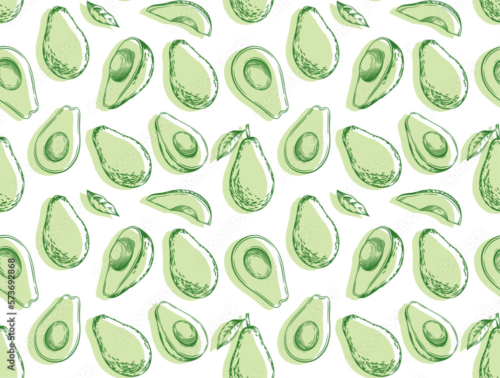 Seamless pattern with avocado. Healthy vegan food. Vector monochrome hand drawn illustration. Seamless pattern with avocado. Healthy vegan food. Vector monochrome hand drawn illustration.