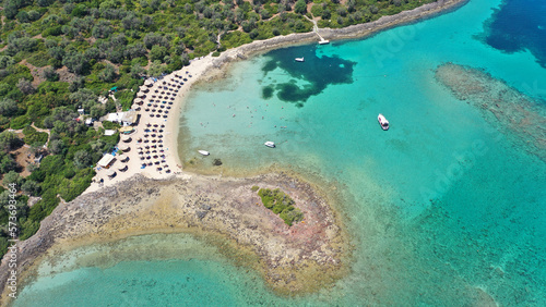 Aerial drone photo of paradise complex volcanic islands of Lichadonisia in North Evia  Greece