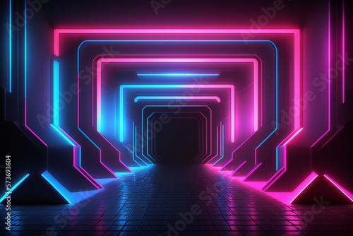 AI Generated Neon Light Environment, Generated Gaming Zone, Generated Pink and Blue Neon Lights photo