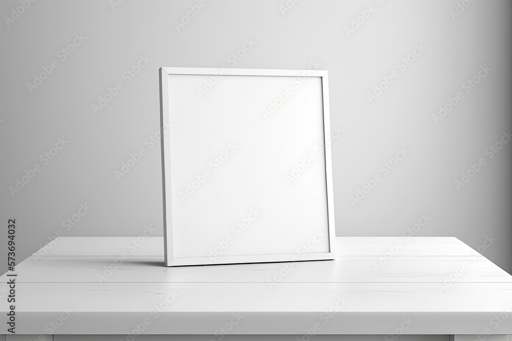 Picture of a white table with a blank wooden top. Sample product presentation mockup. Generative AI Picture of a white table with a blank wooden top. Sample product presentation mockup. Generative AI