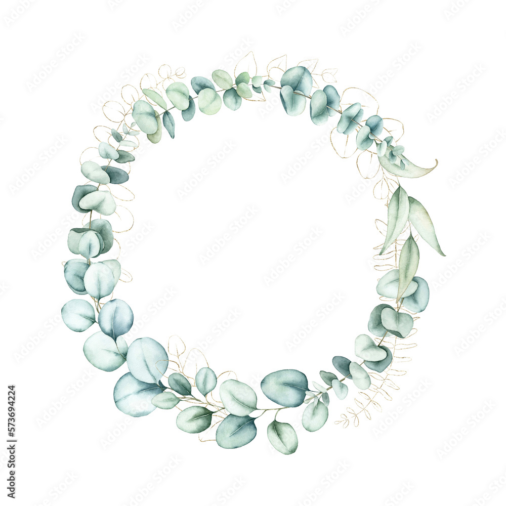 Watercolor greenery frame with eucalyptus and fern leaves. Watercolor greenery frame with eucalyptus and fern leaves.