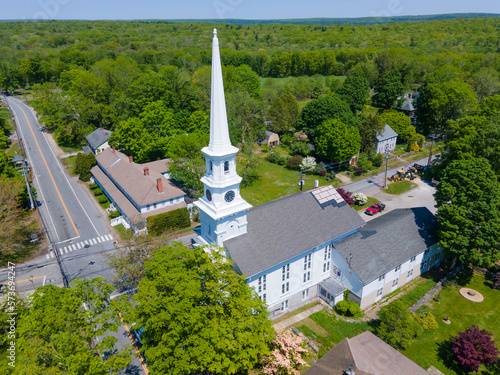 Thompson Hill Historic District aerial view including Congregational church and town common in Thompson Hill village, Thompson, Connecticut CT, USA.  photo