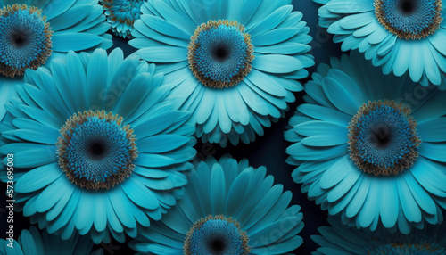 Background of blues gerbera flowers, abstract screensaver, beautiful wallpaper. Generative AI