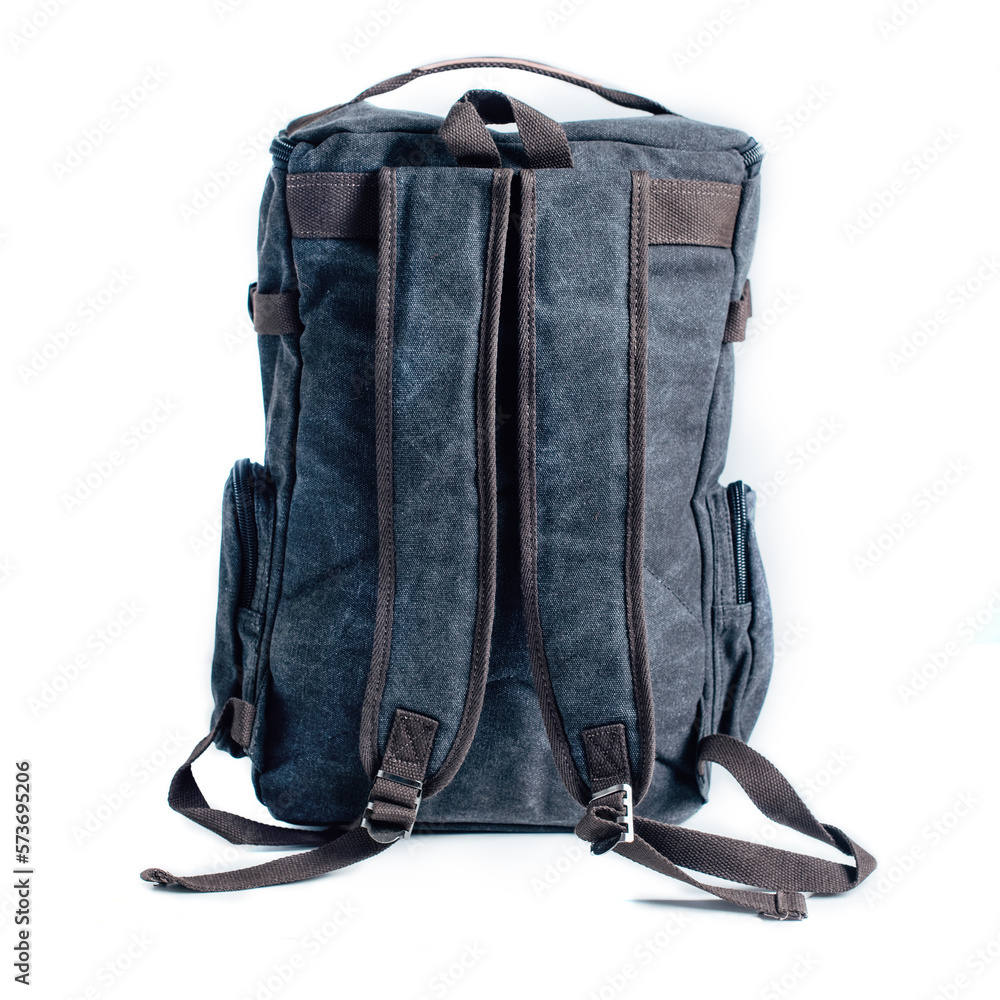 Canvas blue Backpack isolated on white. Hipster's backpack bag Canvas blue Backpack isolated on white. Hipster's backpack bag