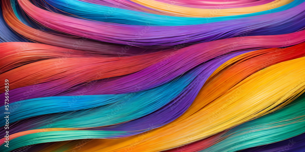 Background made of strands of colorful hair. Illustration of colored threads. Generative AI