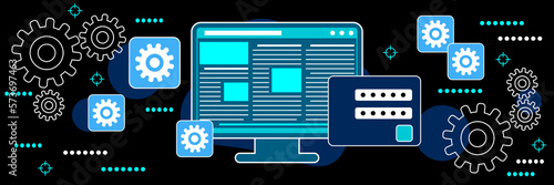 Information protection, computer security, access control, account privacy dark theme style vector concept illustration