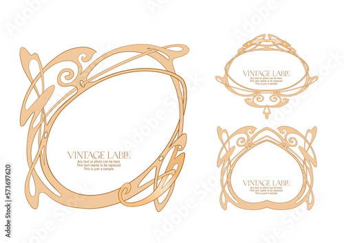 Decorative flowers and leaves in art nouveau style, vintage, old, retro style. Border, frame, template for product label, cosmetic packaging. Easy to edit. Vector illustration.