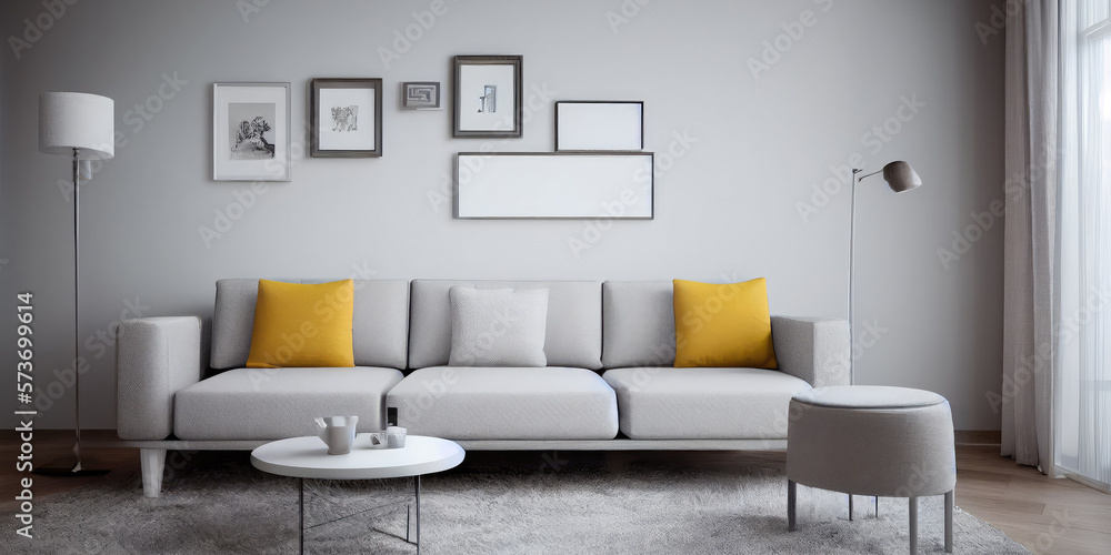 Elegant and comfortable designed living room with big corner sofa. Interior design modern apartment. Generative AI. Elegant and comfortable designed living room with big corner sofa. Interior design modern apartment. Generative AI.
