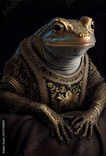 Photographie portrait of avarice flamboyant frog with embroidered