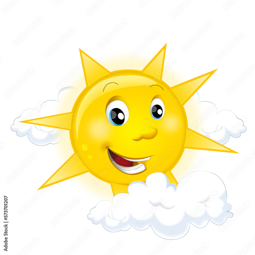 cartoon scene with happy sun shining isolated illustration for children