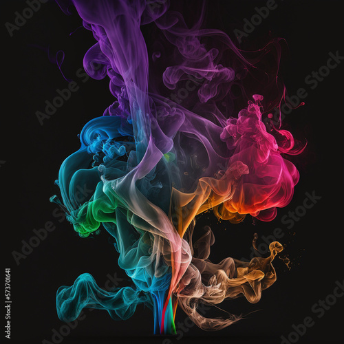 Colourful smoke or steam clouds over black background