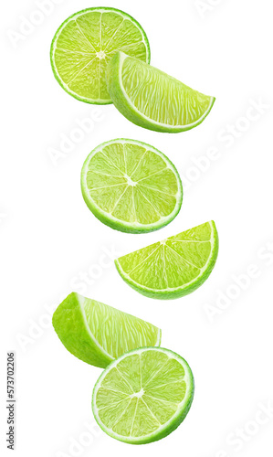 Canvastavla Lime fruit slices levitation, cut out