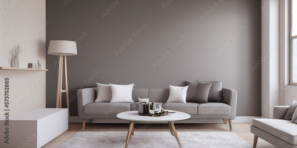 Obraz premium Elegant and comfortable designed living room with big corner sofa. Interior design modern apartment. Generative AI.