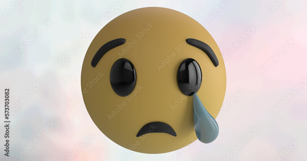 Naklejka premium Image of crying emoji icon over cloud background