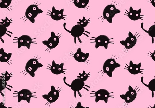 Halloween animals seamless black cats paint markers pattern for wrapping paper and fabrics and linens and kids