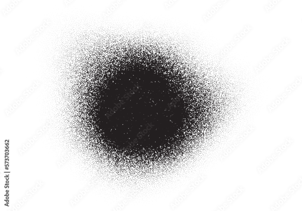 Grainy noise circle, black dots grain or dotwork halftone round gradient pattern, abstract vector. Dotwork circle with dots noise spray or stain stipple texture effect - obrazy, fototapety, plakaty 
