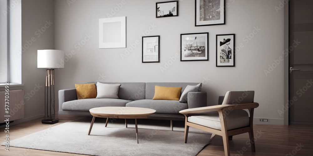 Elegant and comfortable designed living room with big corner sofa. Interior design modern apartment. Generative AI. Elegant and comfortable designed living room with big corner sofa. Interior design modern apartment. Generative AI.