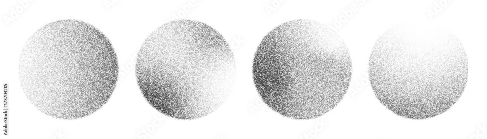 Noise grain circles, pointillism background of gradient dots pattern, vector dotwork. Grainy noise sphere with stipple texture or grain noise halftone effect Noise grain circles, pointillism background of gradient dots pattern, vector dotwork. Grainy noise sphere with stipple texture or grain noise halftone effect